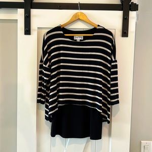 Joseph Ribkoff black and cream striped top, with black under layer. Size 8.